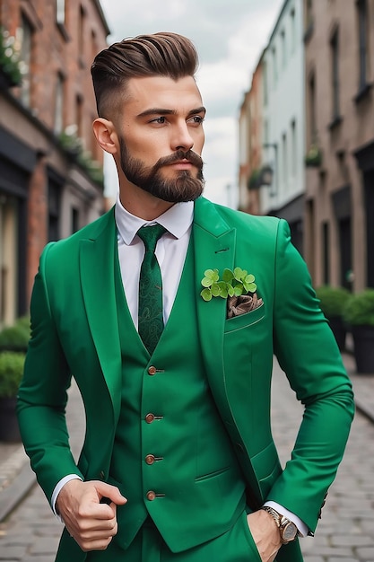 Foto homem elegante de terno verde ao ar livre conceito stpatrick's day