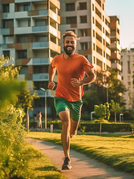 Foto homem em área residencial movimentando-se em treinamento de conceito de vida rico pela manhã