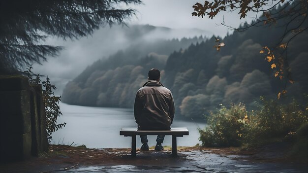 Homem em depressão ao ar livre Homem com frustração solidão ou depressão Conceito de esgotamento emocional