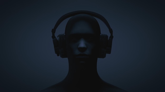 Homem em fones de ouvido Closeup renderização em 3d