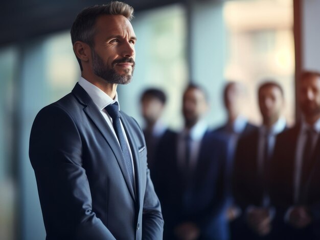 Foto homem em uma reunião de negócios liderando com confiança