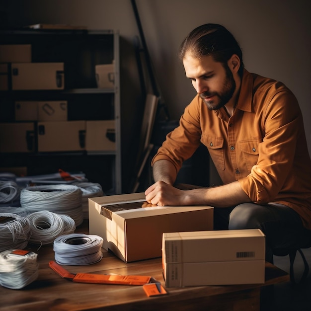 homem embalando caixas de papelão