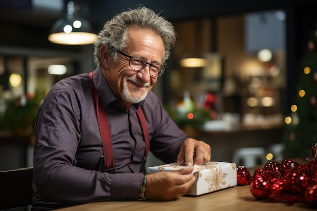 Homem embrulhando presente de Natal