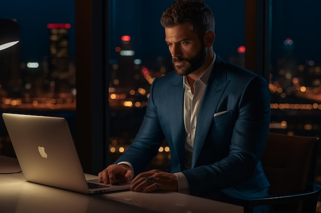 Homem empresário computador laptop negócios sorrindo escritório