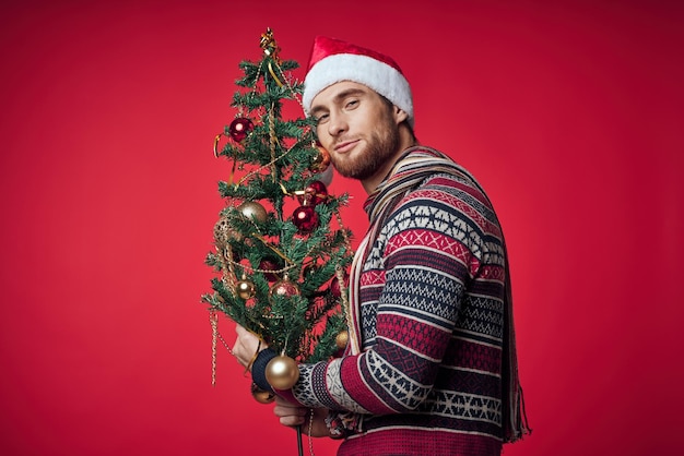 Homem engraçado chapéu de Natal decoração de árvore de Natal foto de alta qualidade