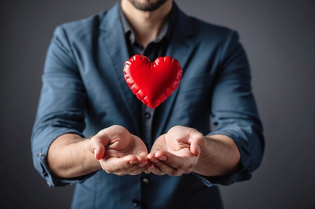 Foto homem entregando coração vermelho símbolo de valentine