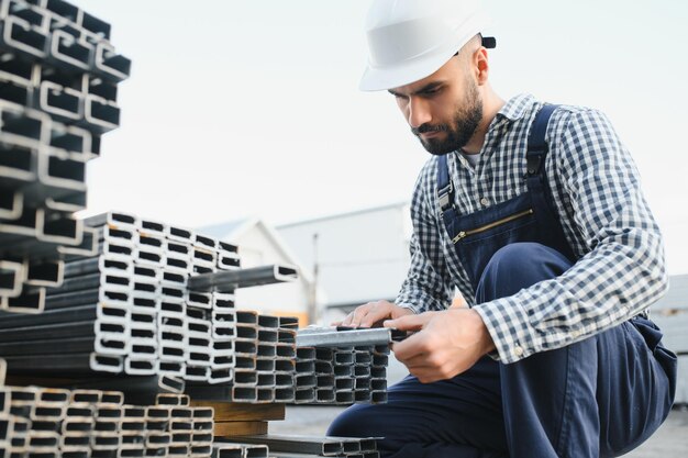 Homem escolhe perfil de metal para construção