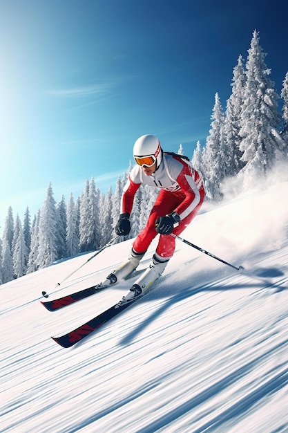 Homem esquiando nas montanhas nevadas Ilustração gerada por IA