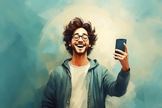 Homem está capturando autorretrato usando seu smartphone Tecnologia moderna e tendências de mídia social