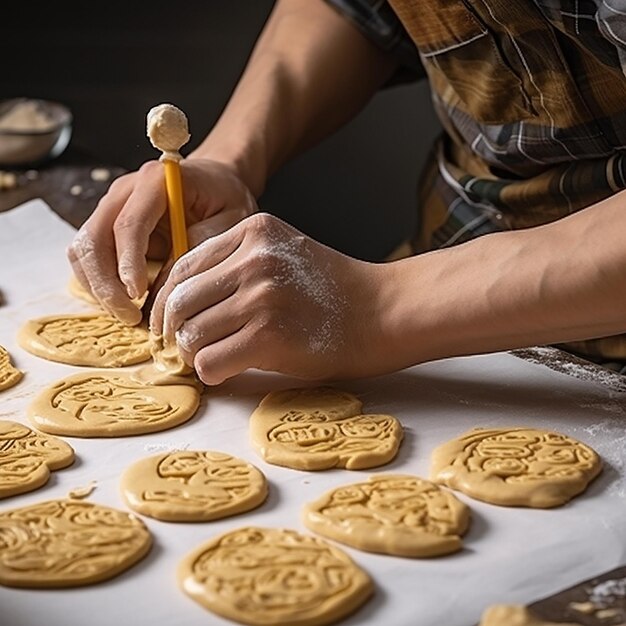 homem estende massa para biscoitos um homem prepara doces closeup homem cozinhando