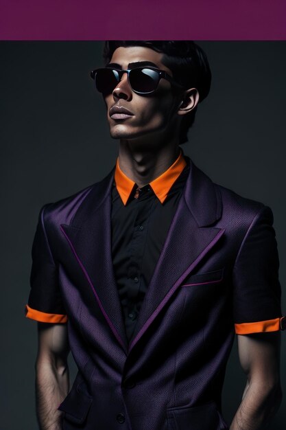Foto homem estiloso com óculos escuros e roupas com detalhes pretos generative ai