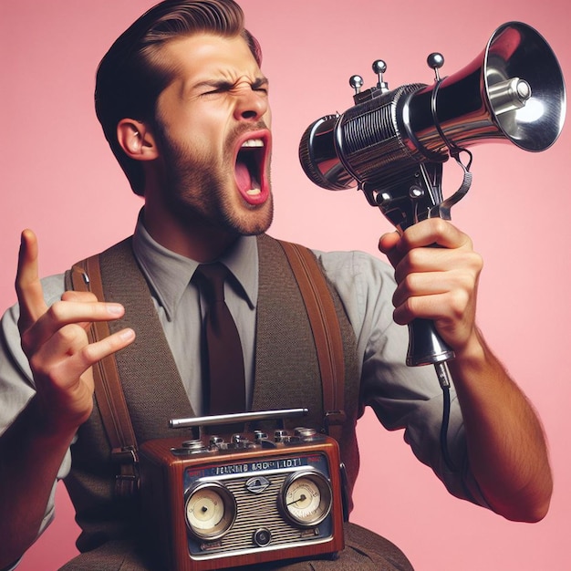 Foto homem eufórico a gritar estilo vintage