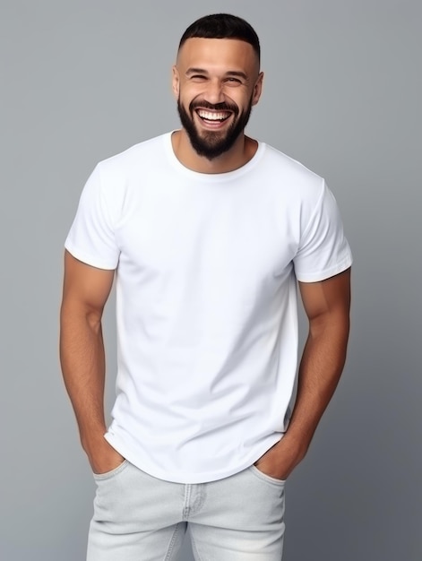 Foto homem europeu feliz em roupas casuais contra um fundo neutro