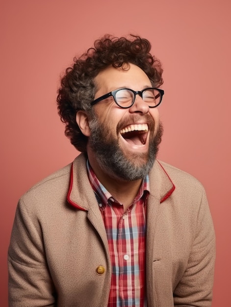 Foto homem europeu feliz em roupas casuais contra um fundo neutro