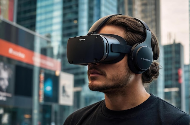 Homem experimentando VR em uma paisagem deslumbrante