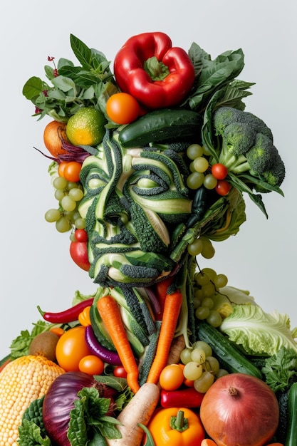 Homem feito de vegetais e frutas em um fundo limpo Estilo de vida saudável IA geradora