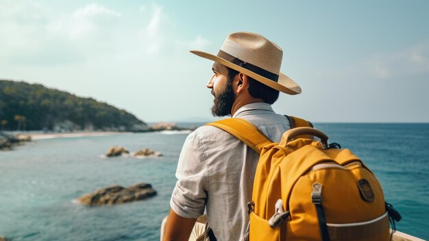 Homem feliz a viajar