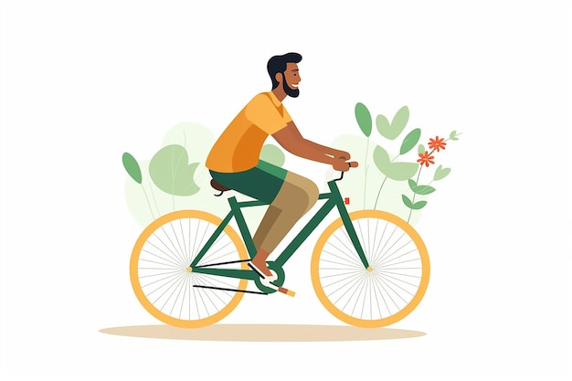 Homem feliz andando de bicicleta em ilustração vetorial plana