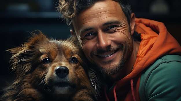 Homem feliz com o seu cão