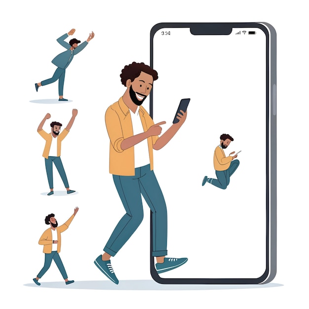 Homem feliz comemorando no celular