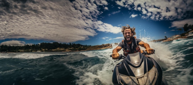 homem feliz em um jet ski IA generativa