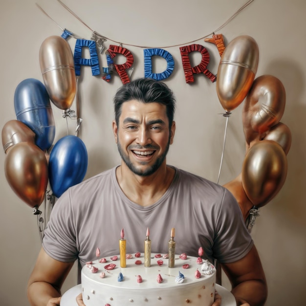 Foto homem feliz na festa de aniversário ai gerado