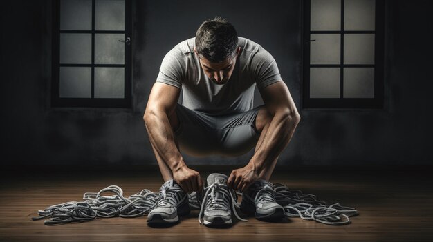 Homem forte com um ginásio de kettlebell