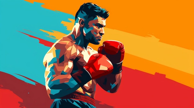 homem forte e zangado em posição de luta ilustração de boxe fundo minimalista cartaz de esportes