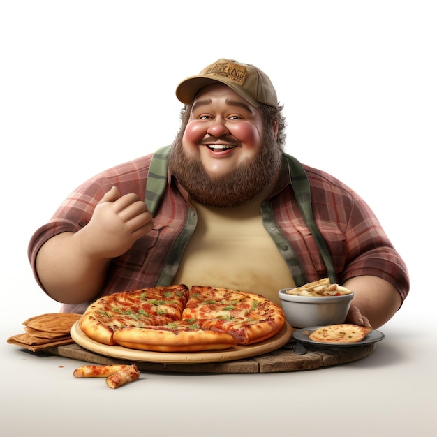 Homem gordo grande pizza felicidade