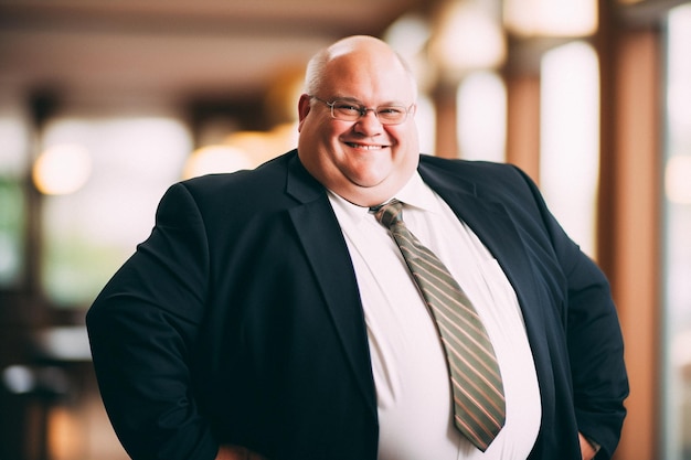 Foto homem gordo que está sorrindo e cruzando os braços