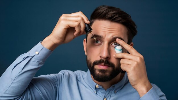 Homem gota gotas oculares nos olhos Doenças oculares e seu conceito de tratamento