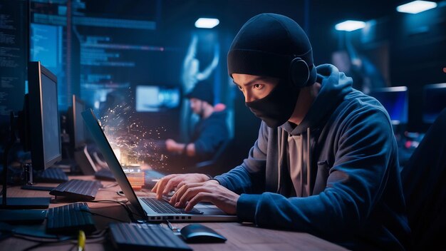 Homem-hacker no portátil