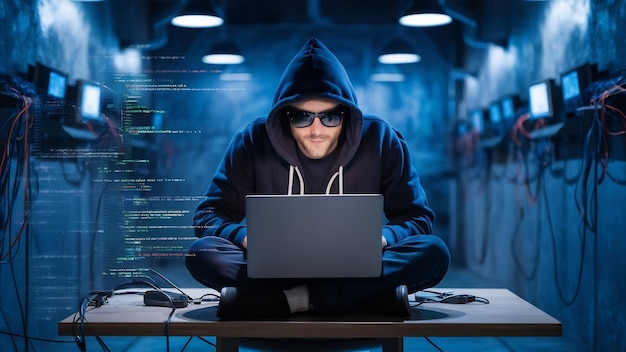 Homem-hacker no portátil