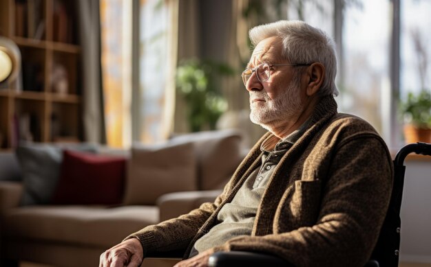 Homem idoso com andador cai na sala de estar precisa de apoio hospitalar de emergência para ataque cardíaco