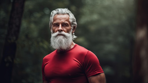 Homem idoso com longa barba branca e camisa vermelha Dia Mundial do Câncer