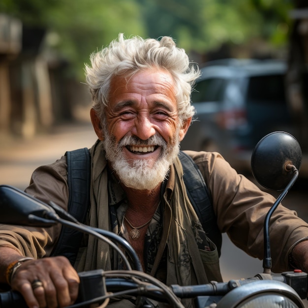 Homem idoso em motocicleta IA generativa