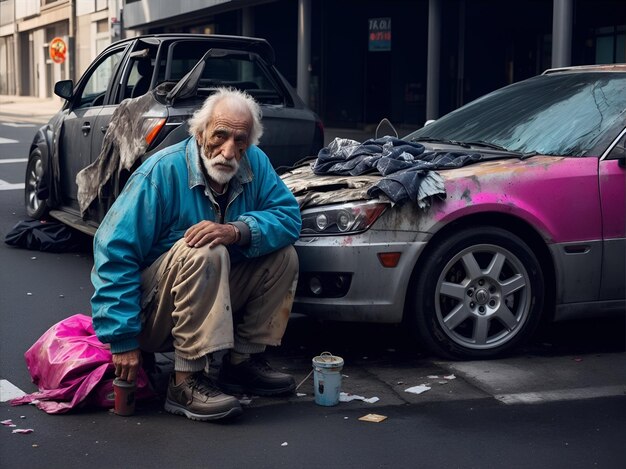 Foto homem idoso sem-abrigo gerado pela ia