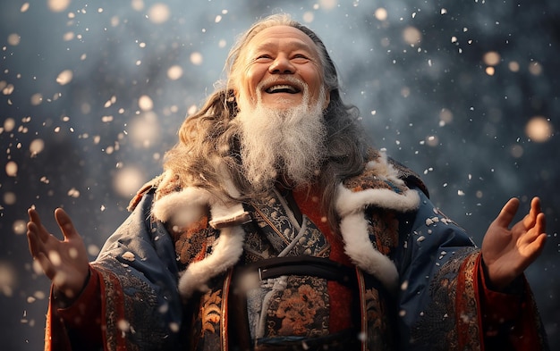 Homem idoso sorridente em uma celebração tradicional Garb