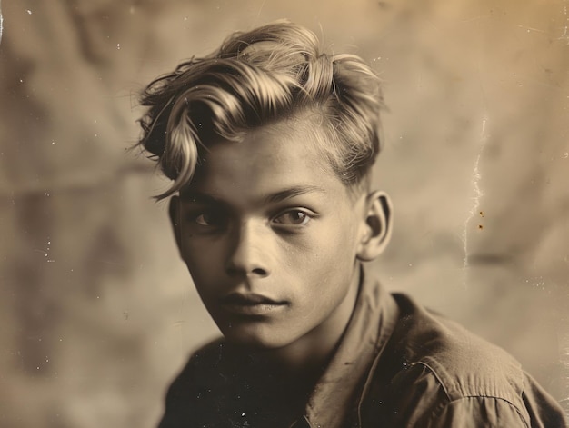 Homem indiano adolescente fotorrealista com cabelo loiro liso ilustração vintage