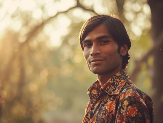 Homem indiano adulto fotorrealista com cabelo liso castanho Ilustração vintage