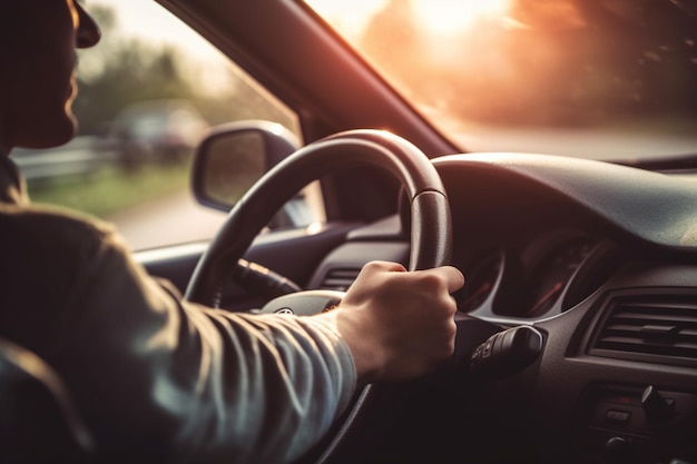 Homem irreconhecível dirigindo um carro