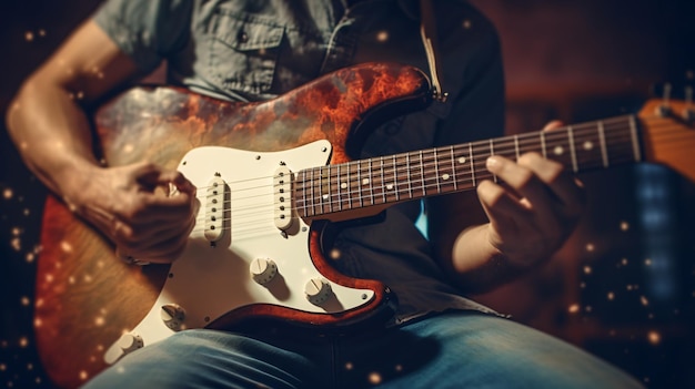 homem irreconhecível tocando guitarra elétrica