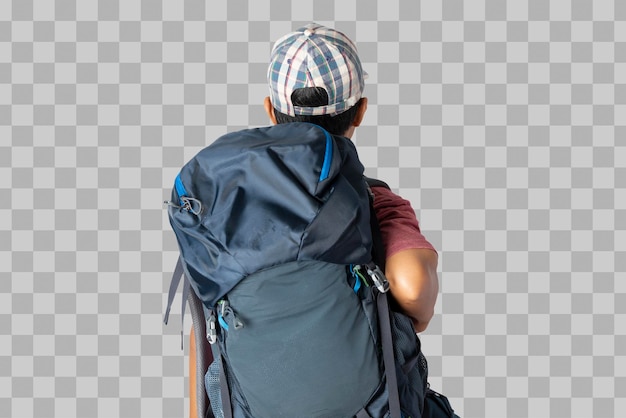 Foto homem isolado usando boné com mochila