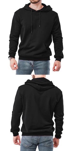 Homem isolado vestindo camisola preta espaço de design