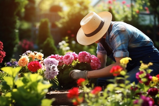 Homem jardineiro de plantas orgânicas negócio de agricultura agricultor trabalhando na colheita de flores de horticultura