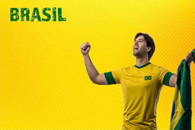 Foto homem jogador brasileiro comemorando