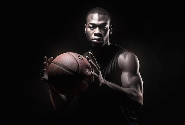 Homem jogador segurando basquete humano atleta bola esportes pessoa profissional preto IA generativa