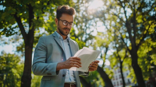 homem lendo um jornal no parque