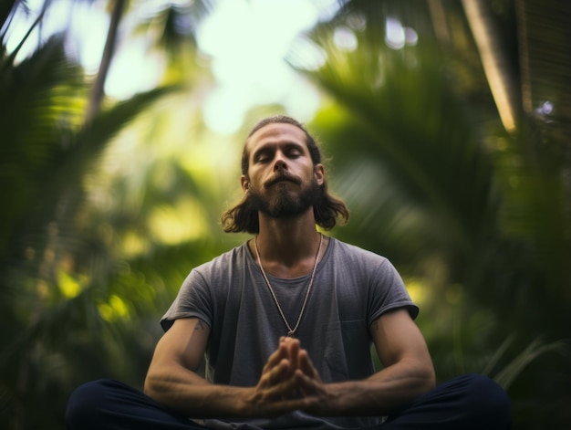 Foto homem meditando no seio da natureza