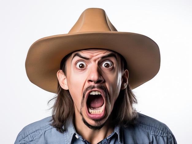 Homem mexicano em pose emocional em fundo branco